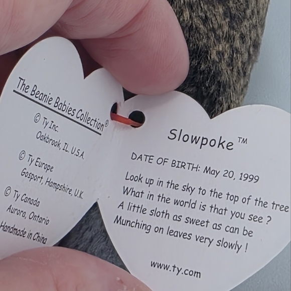 Vintage Ty Beanie Baby Slowpoke The Sloth Plush Stuffed Animal - Picture 3 of 6